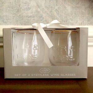 NIB Mudpie MR & MRS Stemless Wine Glasses
